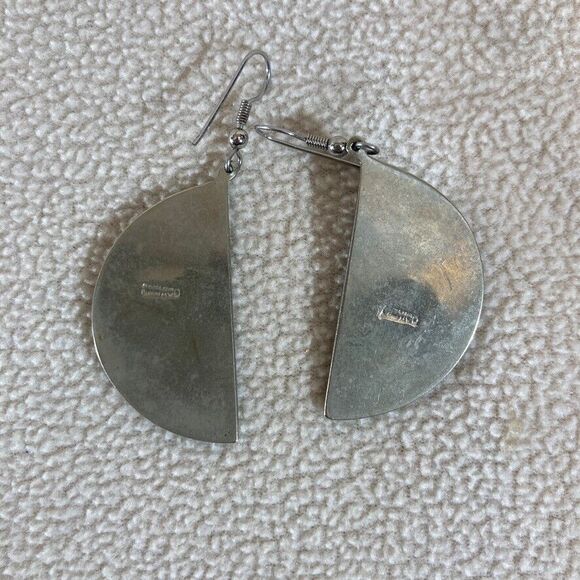 Mother of Pearl Inlaid Earrings Made in Mexico Semicircle Dangle‎ Geometric - Picture 4 of 4